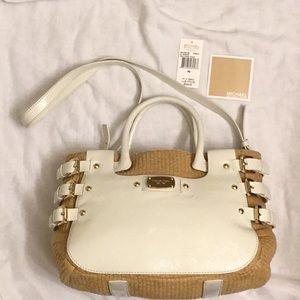 Michael Kors Straw & Patent Leather Shoulder Bag